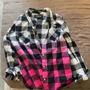Fox Flannel Ombré - Medium - Black and Pink and White Plaid Ombré